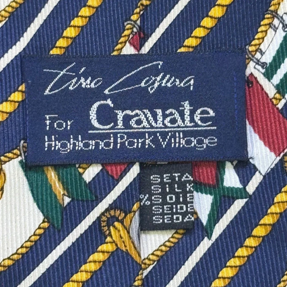 VTG Cravate Tino Cosma for Highland Park Village Silk Tie Nautical Flags Italian